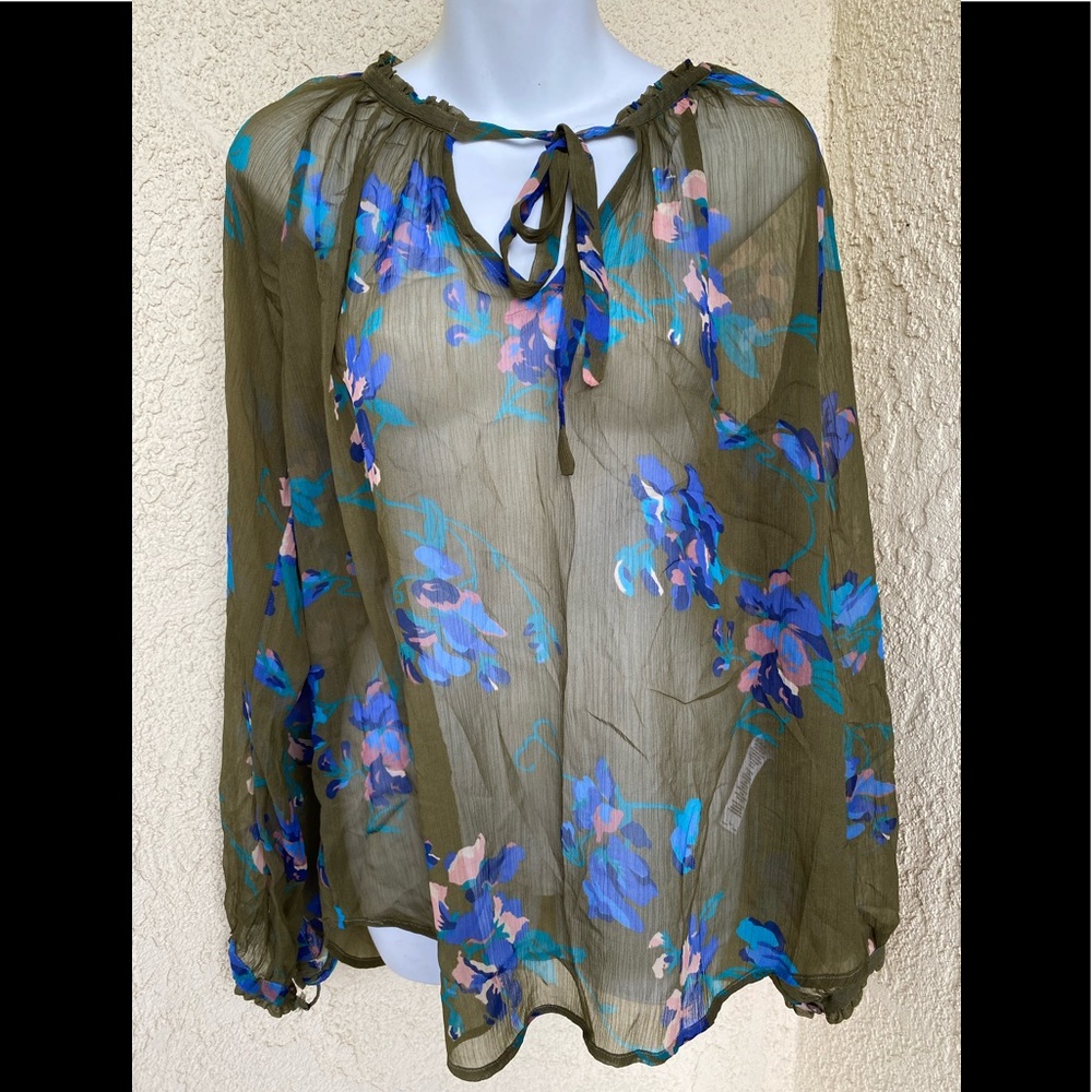French Connection Sheer Floral Green Chiffon top